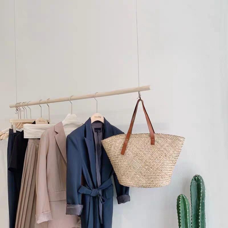 Dames Business & Reistassen | Bucket Bag Palm Straw And Techno Twill Naturale+aran/verde Business & Reistassen Business & Reistassen